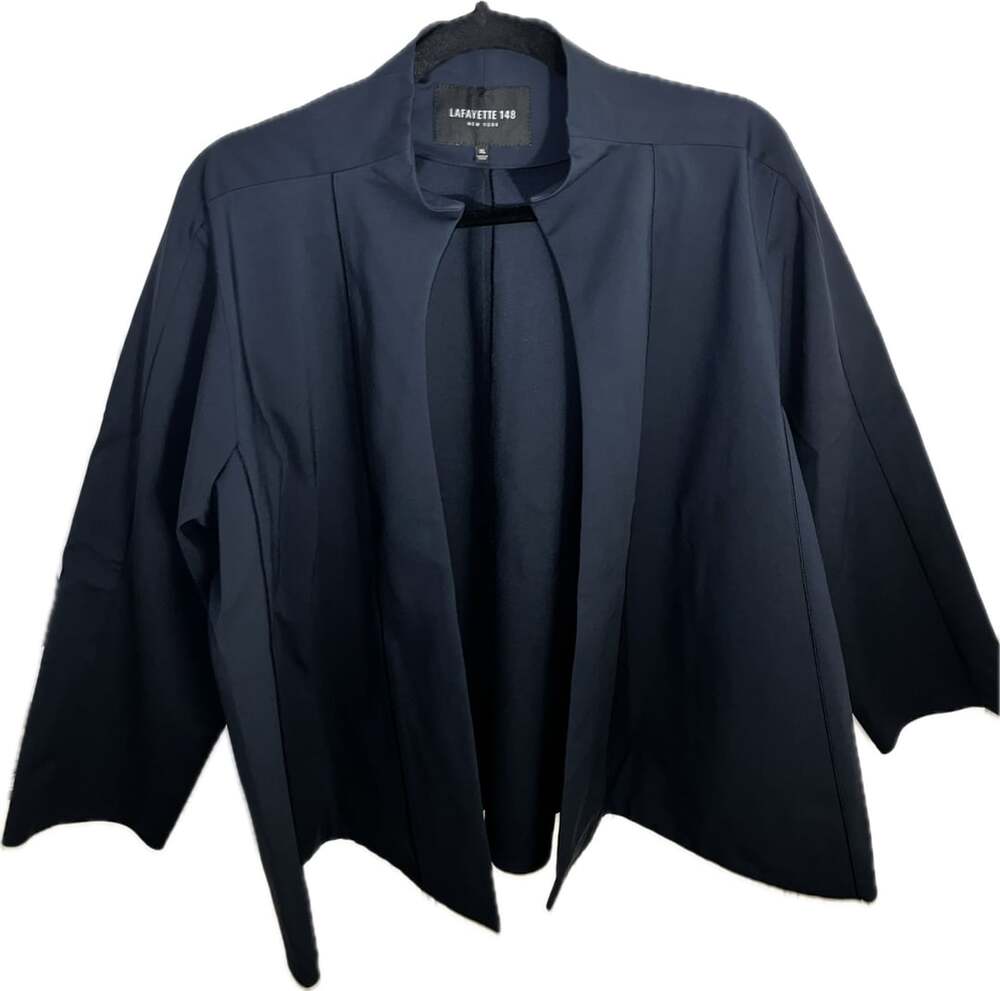 Lafayette 148 New York Open Front Jacket Size XL Navy Cotton Blend